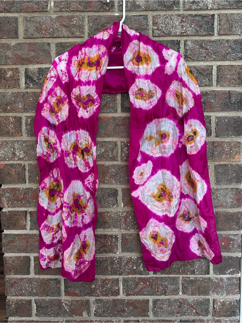 Vintage Pure Silk Scarf Hand Woven India Tie Dye Magenta Pink Shibori Boho ✨